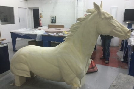 Machined patterns partly assembled for one of the horse sculptures