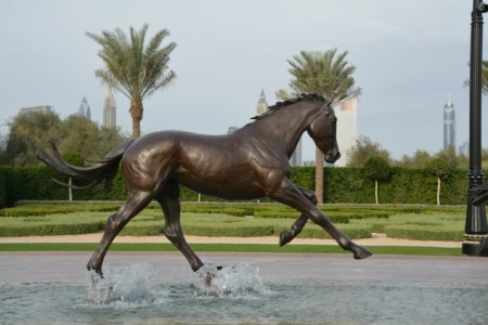 One of the finished horse sculptures in the water feature at the clients home